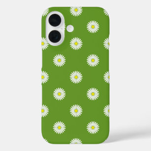 Funda iPhone 16 Daisies Patrón ilustrativo sobre el verde