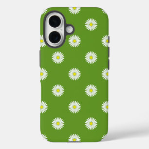 Funda iPhone 16 Daisies Patrón ilustrativo sobre el verde
