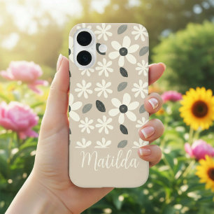 Funda iPhone 16 daisy de color neutro personalizada