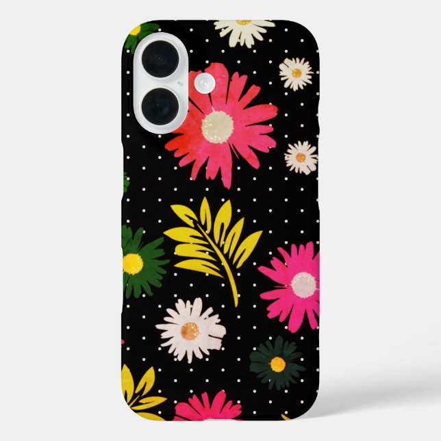 Funda iPhone 16 Daisy Floral con hojas Diseño Botánico Jardín (Reverso )