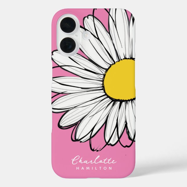 Funda iPhone 16 Daisy Flower Nombre personalizado (Reverso )