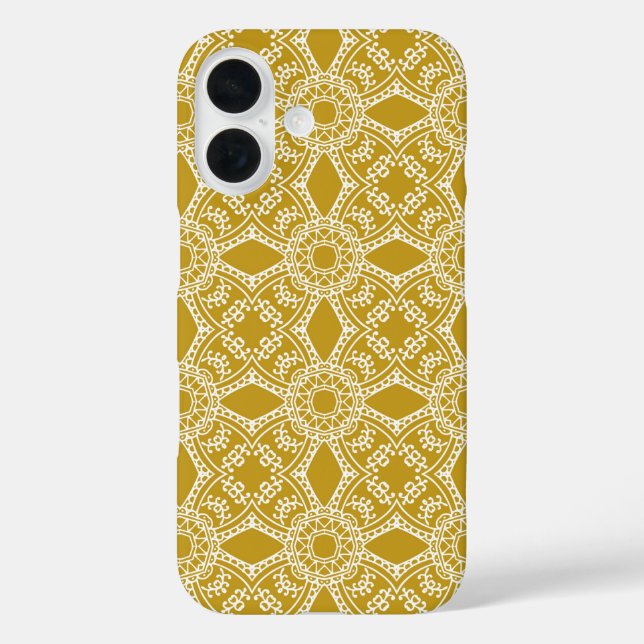 Funda iPhone 16 Damasco de patrón oro (Reverso )