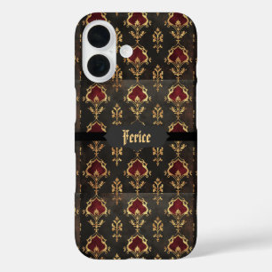 Funda iPhone 16 Damasco Gótico Rojo Oro y Negro