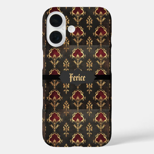 Funda iPhone 16 Damasco Gótico Rojo Oro y Negro (Reverso )