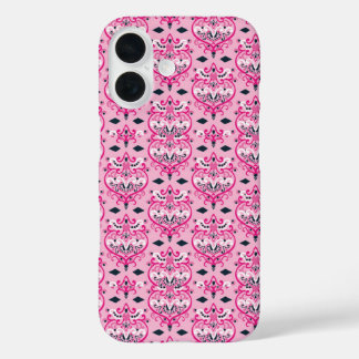 Funda iPhone 16 Damasco rosa y negro