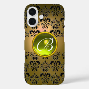 Funda iPhone 16 DAMASK GEM MONOGRAM amarillo negro