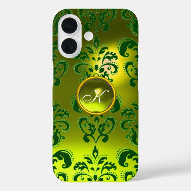 Funda iPhone 16 DAMASK GEM MONOGRAM amarillo verde (Reverso )