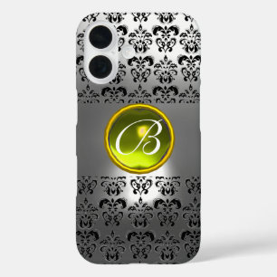 Funda iPhone 16 DAMASK GEM MONOGRAM Cristal blanco amarillo