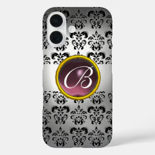 Funda iPhone 16 DAMASK GEM MONOGRAM morado blanco