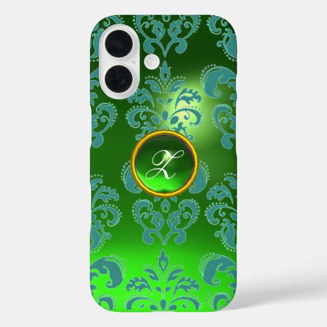 Funda iPhone 16 DAMASK GEM MONOGRAM verde (Reverso )