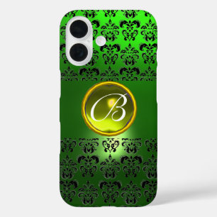 Funda iPhone 16 DAMASK GEM MONOGRAM Verde amarillo