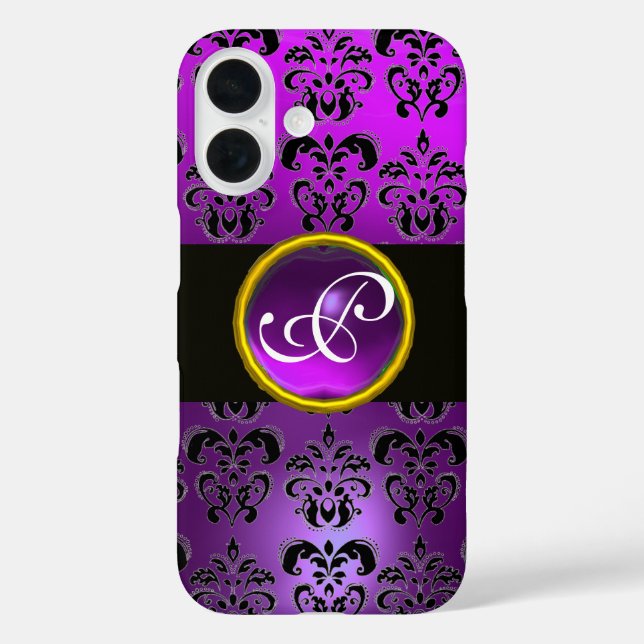 Funda iPhone 16 DAMASK GEM MONOGRAM Violet Purple Amethyst (Reverso )