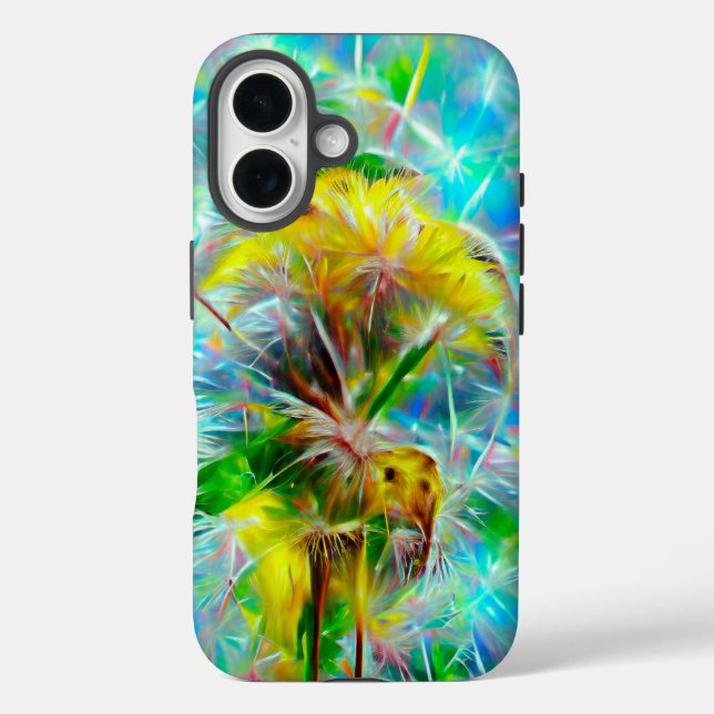 Funda iPhone 16 Dandelions etéreos en Neon Dreamscape (Reverso )
