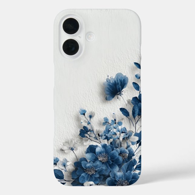 Funda iPhone 16 Dark Blue Flowers  (Reverso )