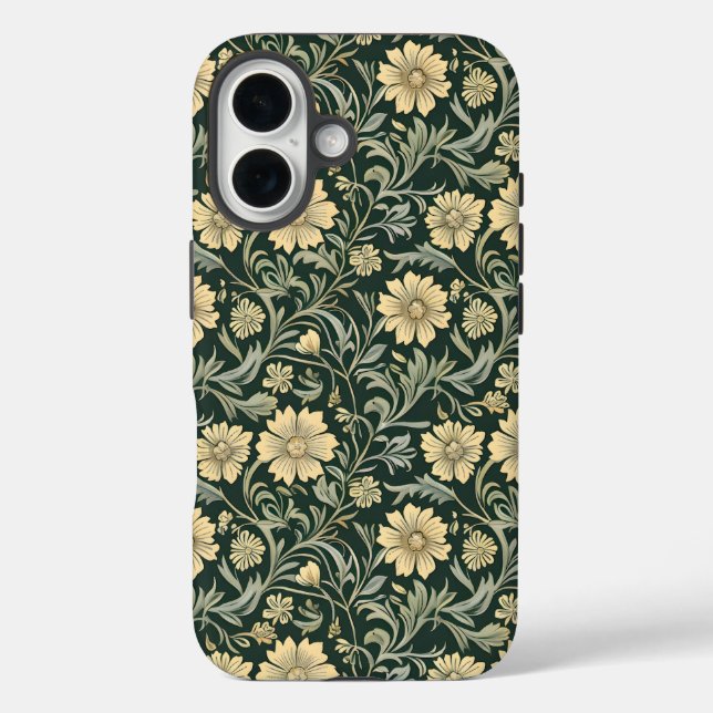 Funda iPhone 16 Dark green stylized yellow flowers  pattern  (Reverso )