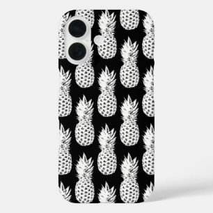 Funda iPhone 16 de patrón de piña blanca y negra