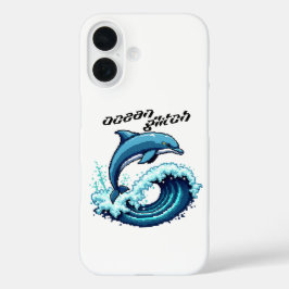 Funda iPhone 16 Delfín Pixel Art Salto Sobre Diseño De Ondas