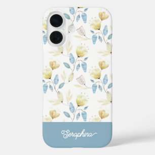 Funda iPhone 16 Delicado Patrón Floral Moderno Con Su Nombre