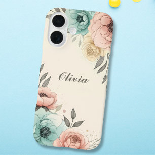 Funda iPhone 16 Delicados Flores Sketchy Acuarela 