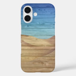 Funda iPhone 16 Desert Sand Dunes Beautiful Blue Sky On Wood Grain