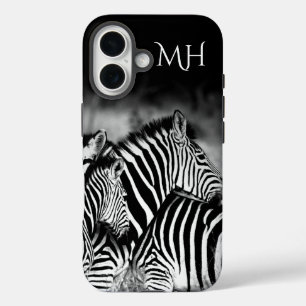 Funda iPhone 16 Deslumbramiento de Monograma de Cebra