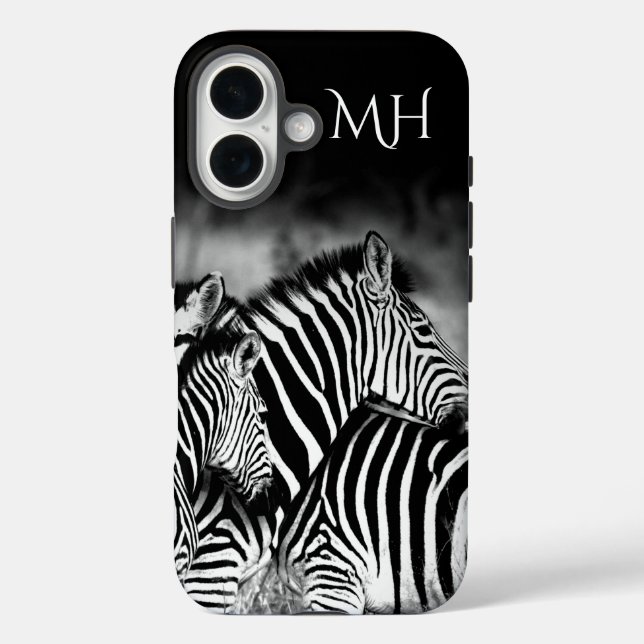 Funda iPhone 16 Deslumbramiento de Monograma de Cebra  (Reverso )