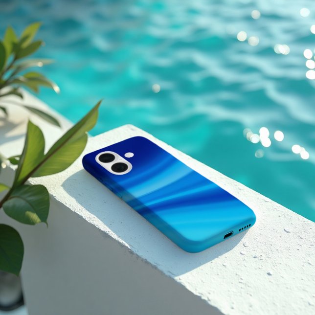 Funda iPhone 16 Desplazamiento de Azure - Gradiente de onda azul d (Azure Shift Case. Protective flow of deep ocean blues for a sophisticated, modern device.)