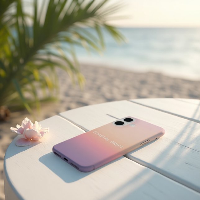 Funda iPhone 16 Desviación costera - Gradiente de la puesta de sol (Coastal Drift Case. Pastel serenity for your tech. Lavender & Peach Gradient.)