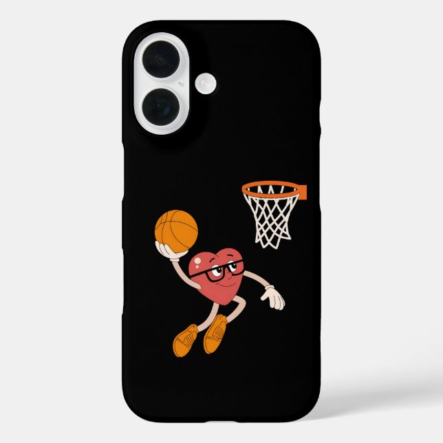 Funda iPhone 16 Día de San Valentín Corazón Hundido Baloncesto Lin (Reverso )