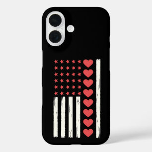 Funda iPhone 16 Día de San Valentín Corazones Bandera de EE. UU. U