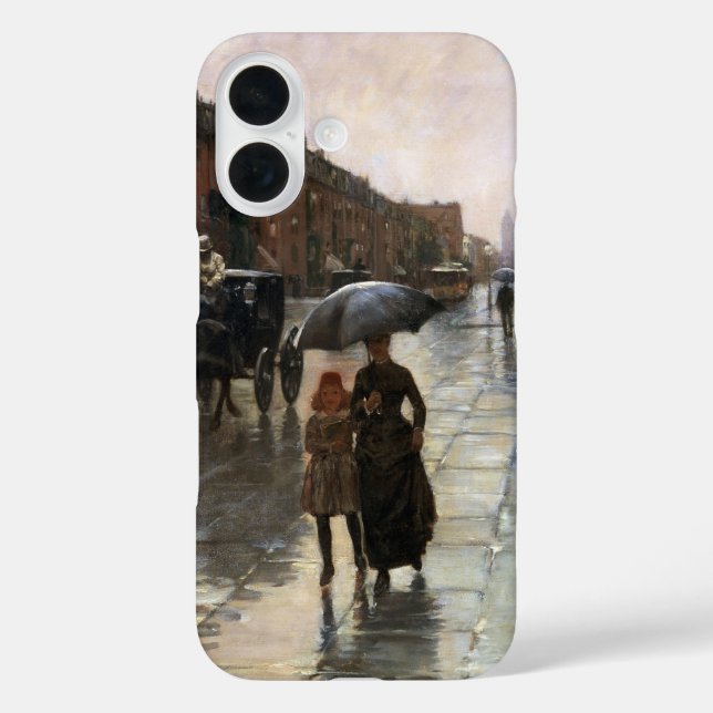 Funda iPhone 16 Día lluvioso, Boston de Frederick Childe Hassam (Reverso )