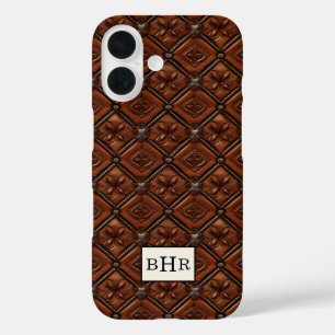 Funda iPhone 16 Diamante Marrón de Cuero Monogramado