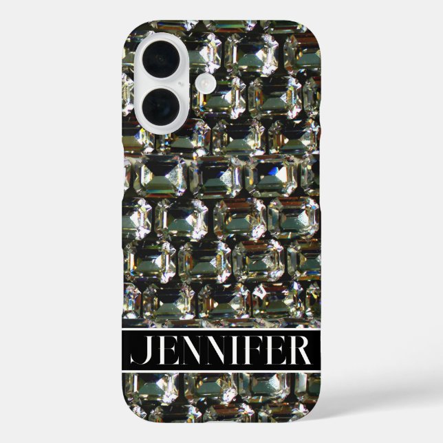 Funda iPhone 16 Diamantes, patrón de joyas de piedra gemela (Reverso )