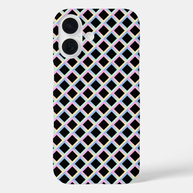 Funda iPhone 16 Diamantes simétricos negros con marcos degradados (Reverso )