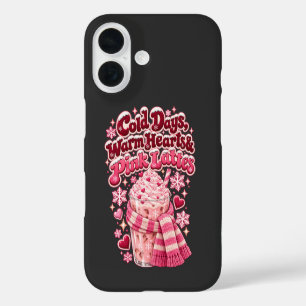 Funda iPhone 16 Días Fríos Corazones Cálidos Lattes Rosas Navidad