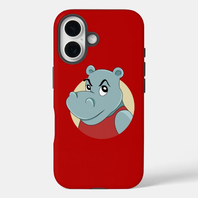 Funda iPhone 16 Dibujo animado de hipopótamo lindo (Reverso )