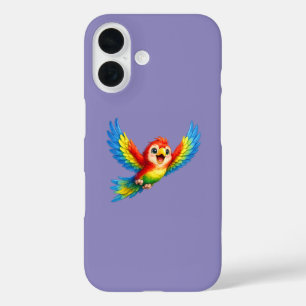 Funda iPhone 16 Dibujo animado de loro feliz para niños y pájaros