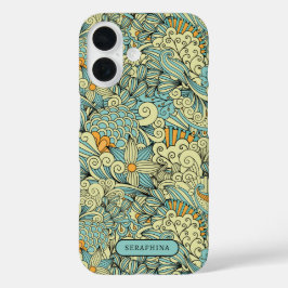Funda iPhone 16 Dibujo de líneas botánicas retro personalizado