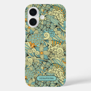 Funda iPhone 16 Dibujo de líneas botánicas retro personalizado