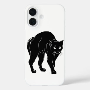 Funda iPhone 16 Dibujo de silueta de gato negro de Halloween