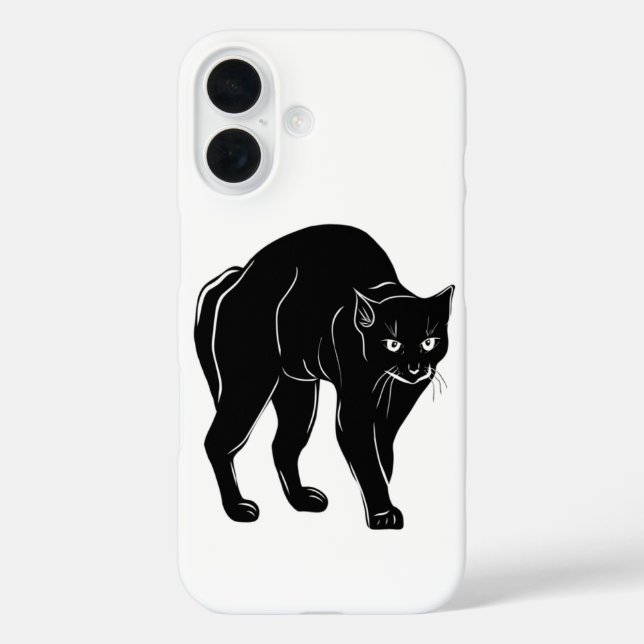 Funda iPhone 16 Dibujo de silueta de gato negro de Halloween (Reverso )