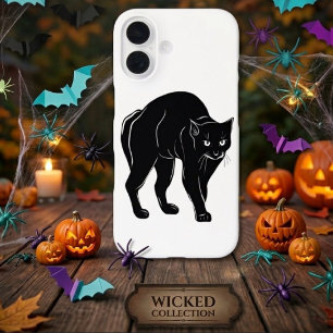 Funda iPhone 16 Dibujo de silueta de gato negro merodeando en Hall