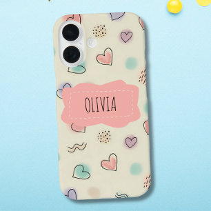 Funda iPhone 16 Dibujos alegres de corazones, puntos y líneas ondu
