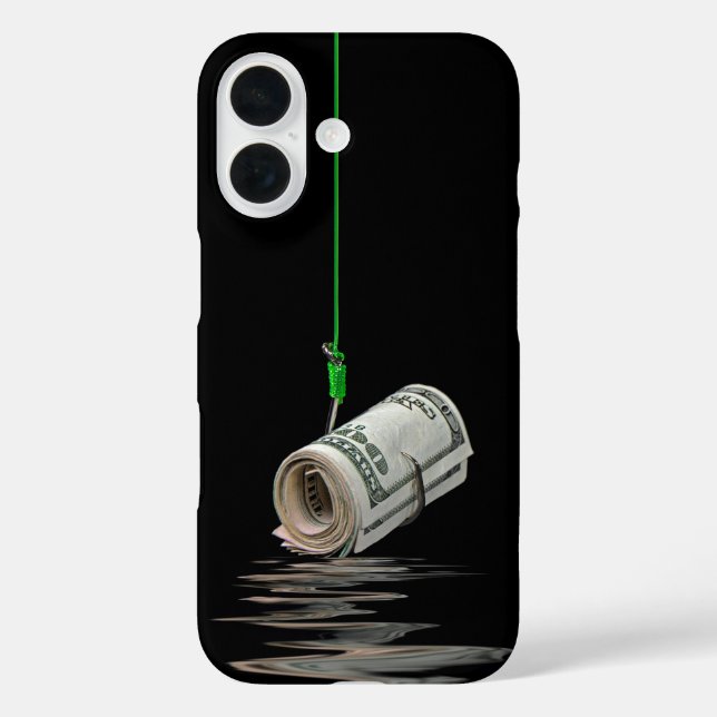 Funda iPhone 16 Dinero en un anzuelo de peces (Reverso )