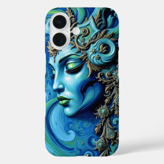 Funda iPhone 16 Diosa de la fantasía elegante en turquesa y dorado