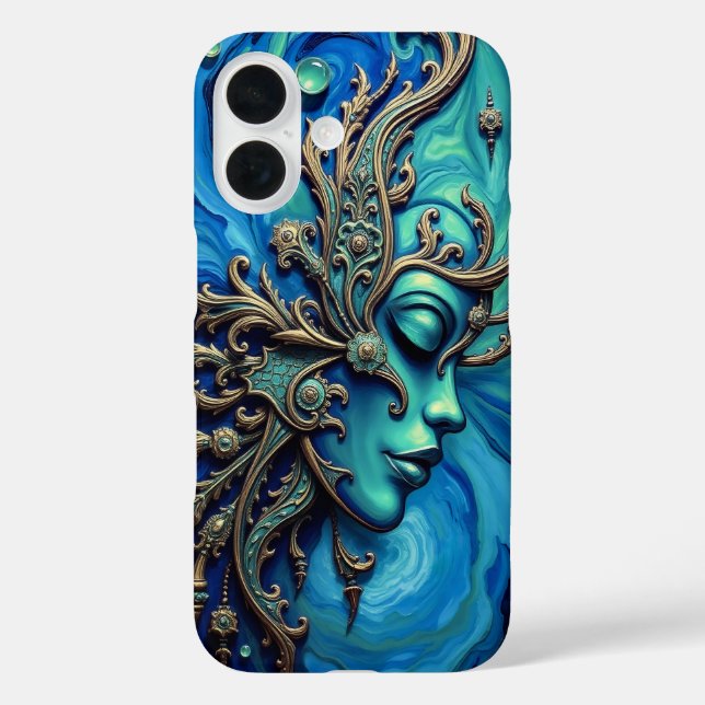 Funda iPhone 16 Diosa oceánica: Cara mística de Art Nouveau (Reverso )