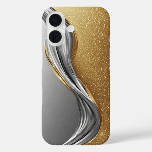 Funda iPhone 16 Diseño abstracto elegante con oro y plata