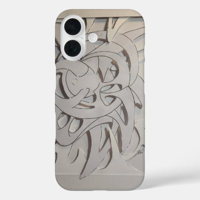 Funda iPhone 16 diseño blanco abstracto 3D (Reverso )