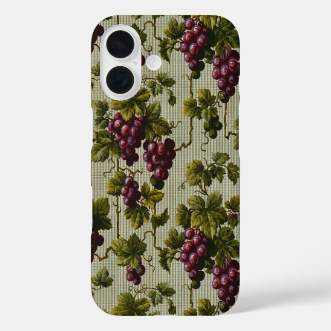 Funda iPhone 16 Diseño botánico de uvas antiguas de 1900 (Reverso )