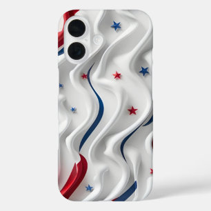 Funda iPhone 16 Diseño de bandera estadounidense 3D